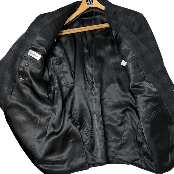 Calvin Klein Men’s Plaid Blazer Blue Two Button Wool Sport Coat Jacket Size 44R - Picture 3 of 10